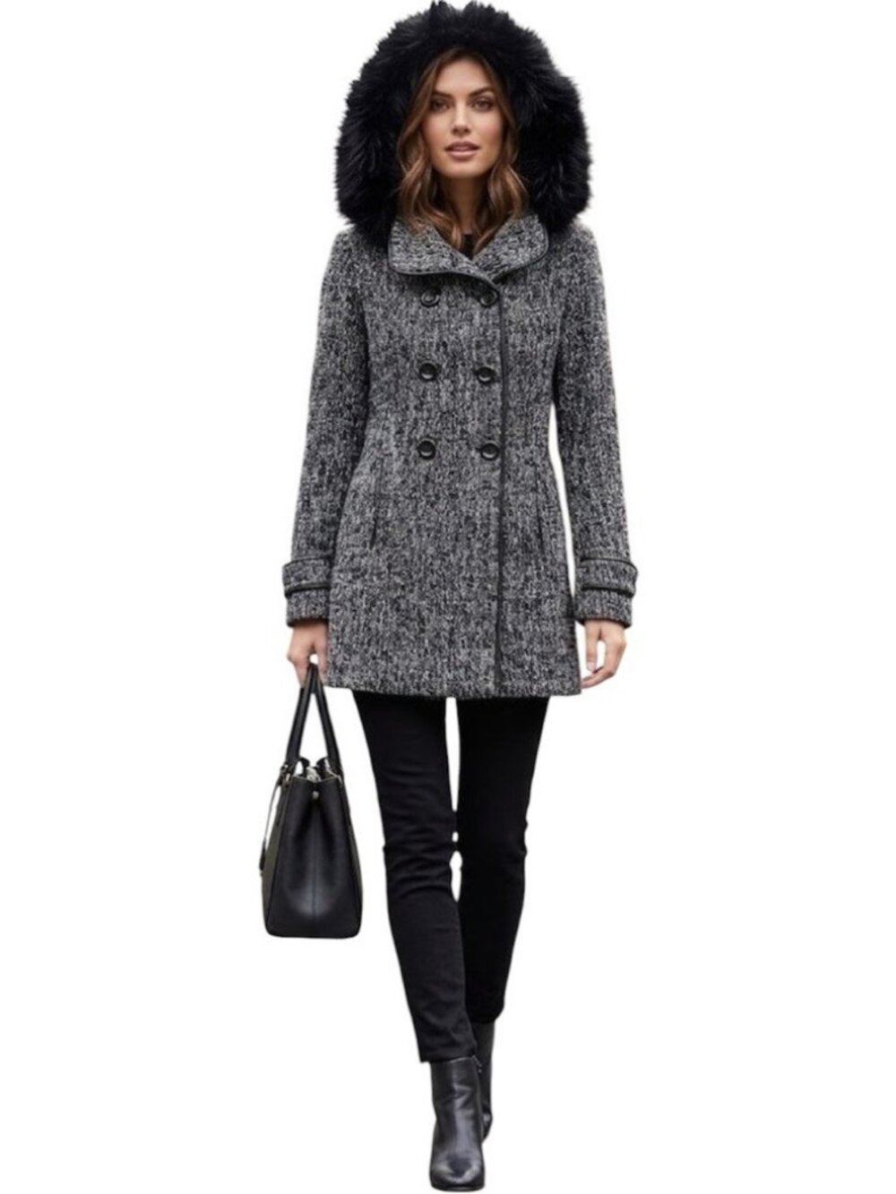 CI Sono Black Buttoned Removeable Fuax Fur Lined Hood Jacket Size Medium